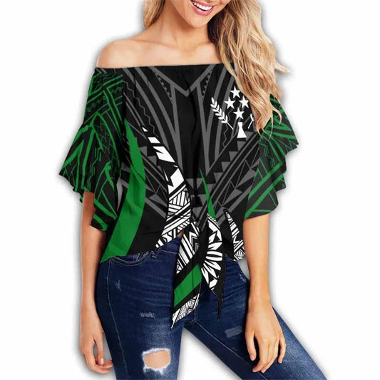 Kosrae Off Shoulder Wrap Waist Top - Strong Fire Pattern