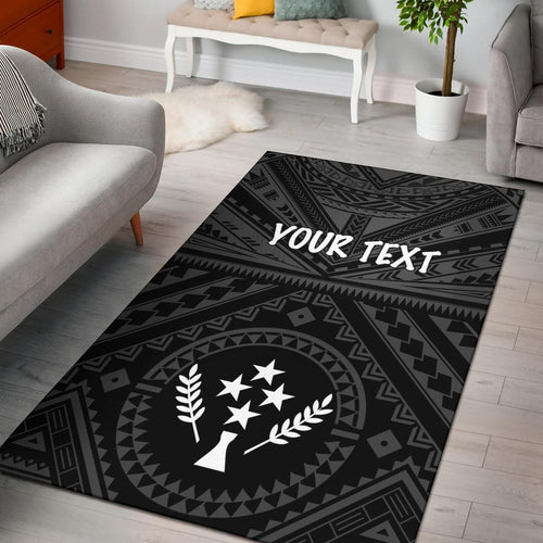 Kosrae Personalised Area Rug - Kosrae Flag In Polynesian Tattoo Style (Black)