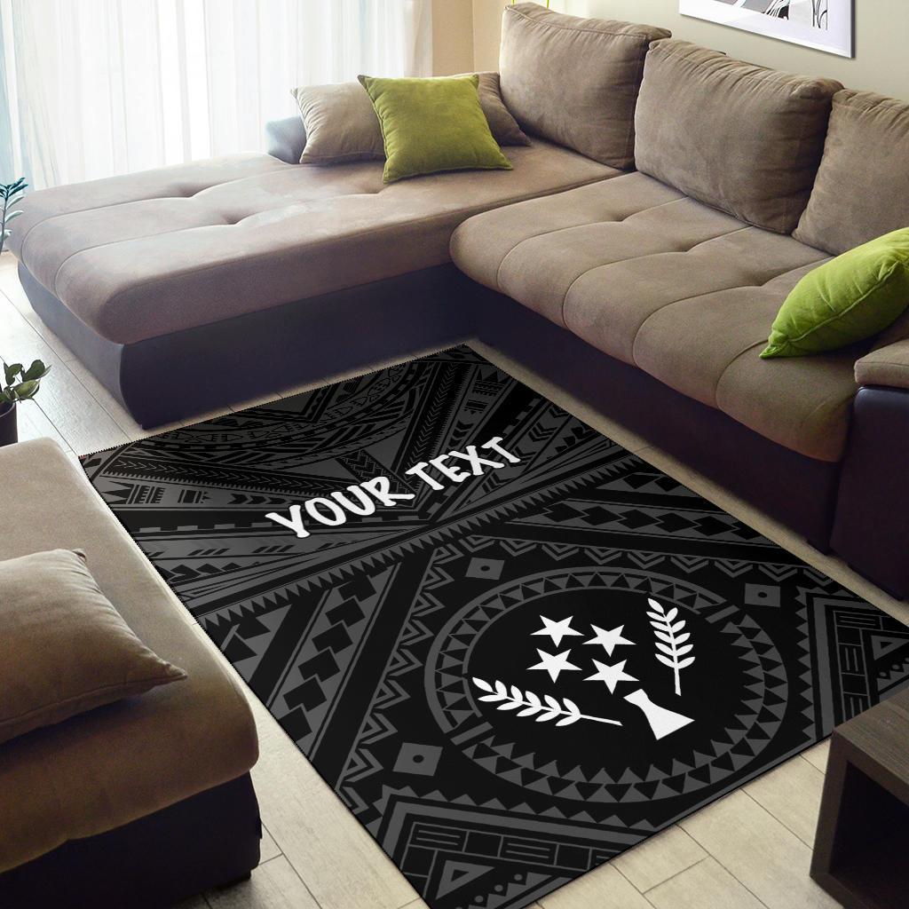 Kosrae Personalised Area Rug - Kosrae Flag In Polynesian Tattoo Style (Black)