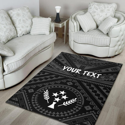 Kosrae Personalised Area Rug - Kosrae Flag In Polynesian Tattoo Style (Black)