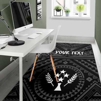 Kosrae Personalised Area Rug - Kosrae Flag In Polynesian Tattoo Style (Black)