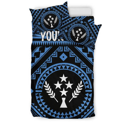 Kosrae Personalised Bedding Set - Kosrae Flag In Polynesian Tattoo Style (Blue)