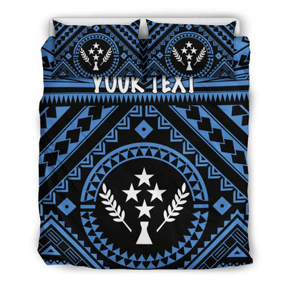 Kosrae Personalised Bedding Set - Kosrae Flag In Polynesian Tattoo Style (Blue)