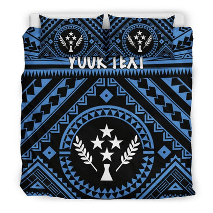 Kosrae Personalised Bedding Set - Kosrae Flag In Polynesian Tattoo Style (Blue)