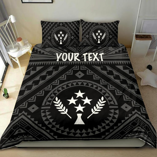 Kosrae Personalised Bedding Set - Kosrae Flag In Polynesian Tattoo Style (Black)