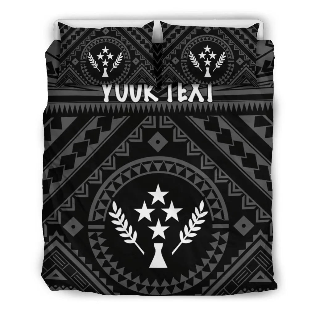 Kosrae Personalised Bedding Set - Kosrae Flag In Polynesian Tattoo Style (Black)