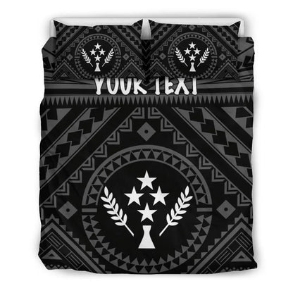 Kosrae Personalised Bedding Set - Kosrae Flag In Polynesian Tattoo Style (Black)
