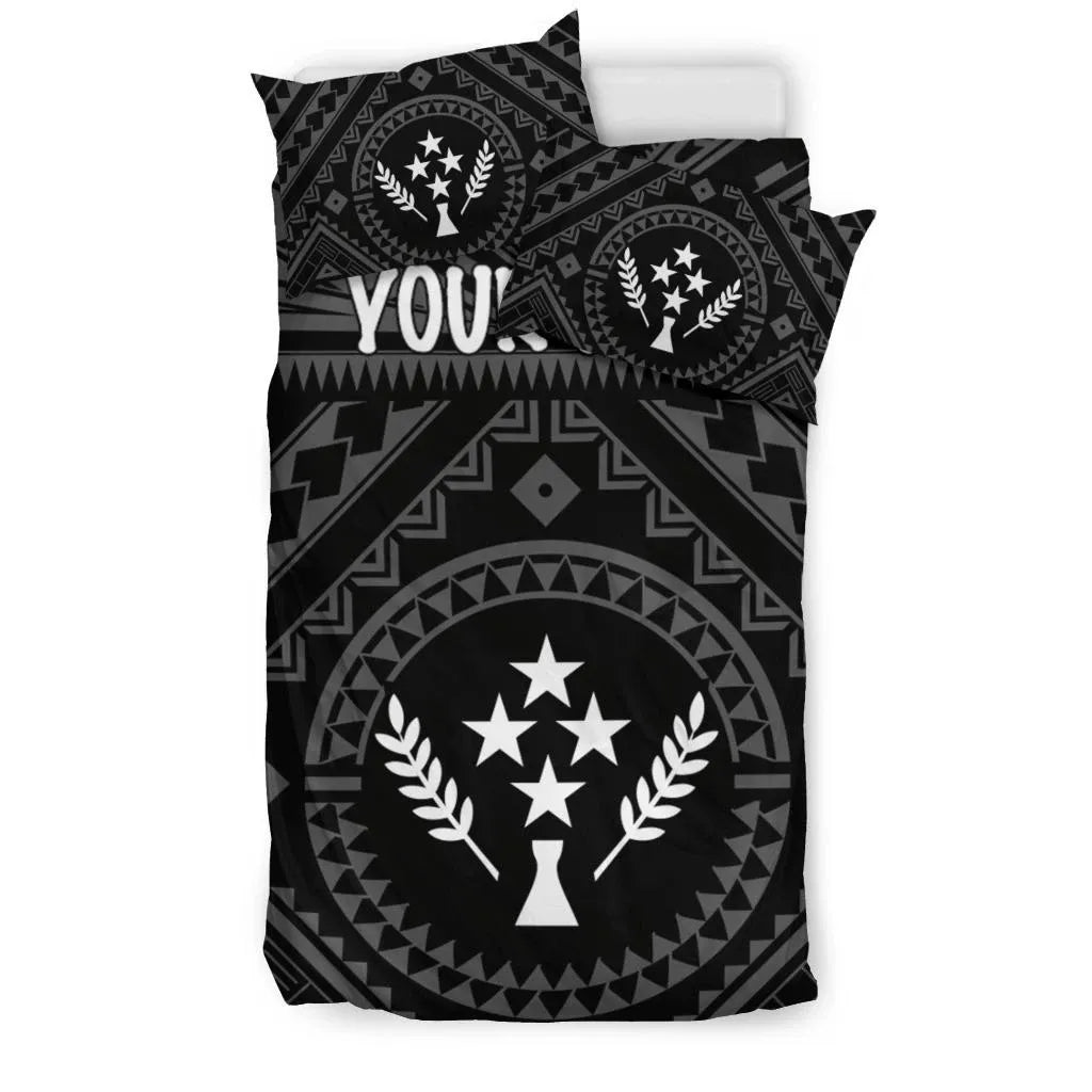 Kosrae Personalised Bedding Set - Kosrae Flag In Polynesian Tattoo Style (Black)