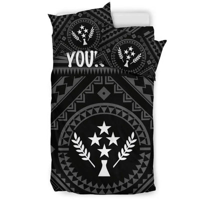 Kosrae Personalised Bedding Set - Kosrae Flag In Polynesian Tattoo Style (Black)