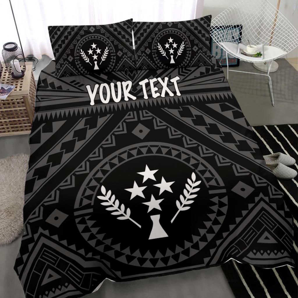 Kosrae Personalised Bedding Set - Kosrae Flag In Polynesian Tattoo Style (Black)