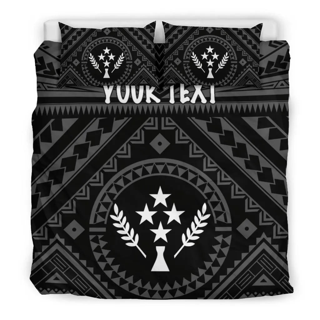 Kosrae Personalised Bedding Set - Kosrae Flag In Polynesian Tattoo Style (Black)