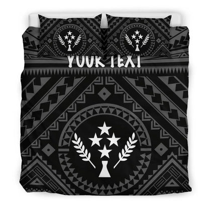 Kosrae Personalised Bedding Set - Kosrae Flag In Polynesian Tattoo Style (Black)