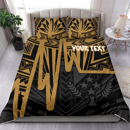 Kosrae Personalised Bedding Set - Kosrae Seal In Heartbeat Patterns Style (Gold)