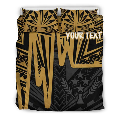 Kosrae Personalised Bedding Set - Kosrae Seal In Heartbeat Patterns Style (Gold)