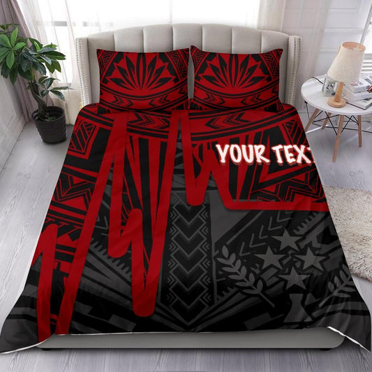 Kosrae Personalised Bedding Set - Kosrae Seal In Heartbeat Patterns Style (Red)