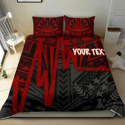 Kosrae Personalised Bedding Set - Kosrae Seal In Heartbeat Patterns Style (Red)