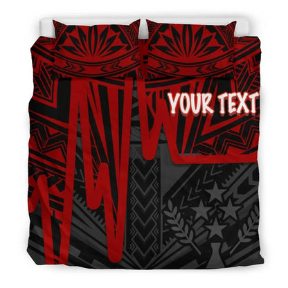 Kosrae Personalised Bedding Set - Kosrae Seal In Heartbeat Patterns Style (Red)