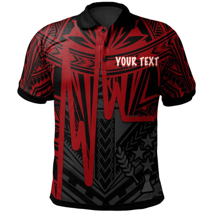 Kosrae Personalised Polo Shirt - Kosrae Seal In Heartbeat Patterns Style (Red)