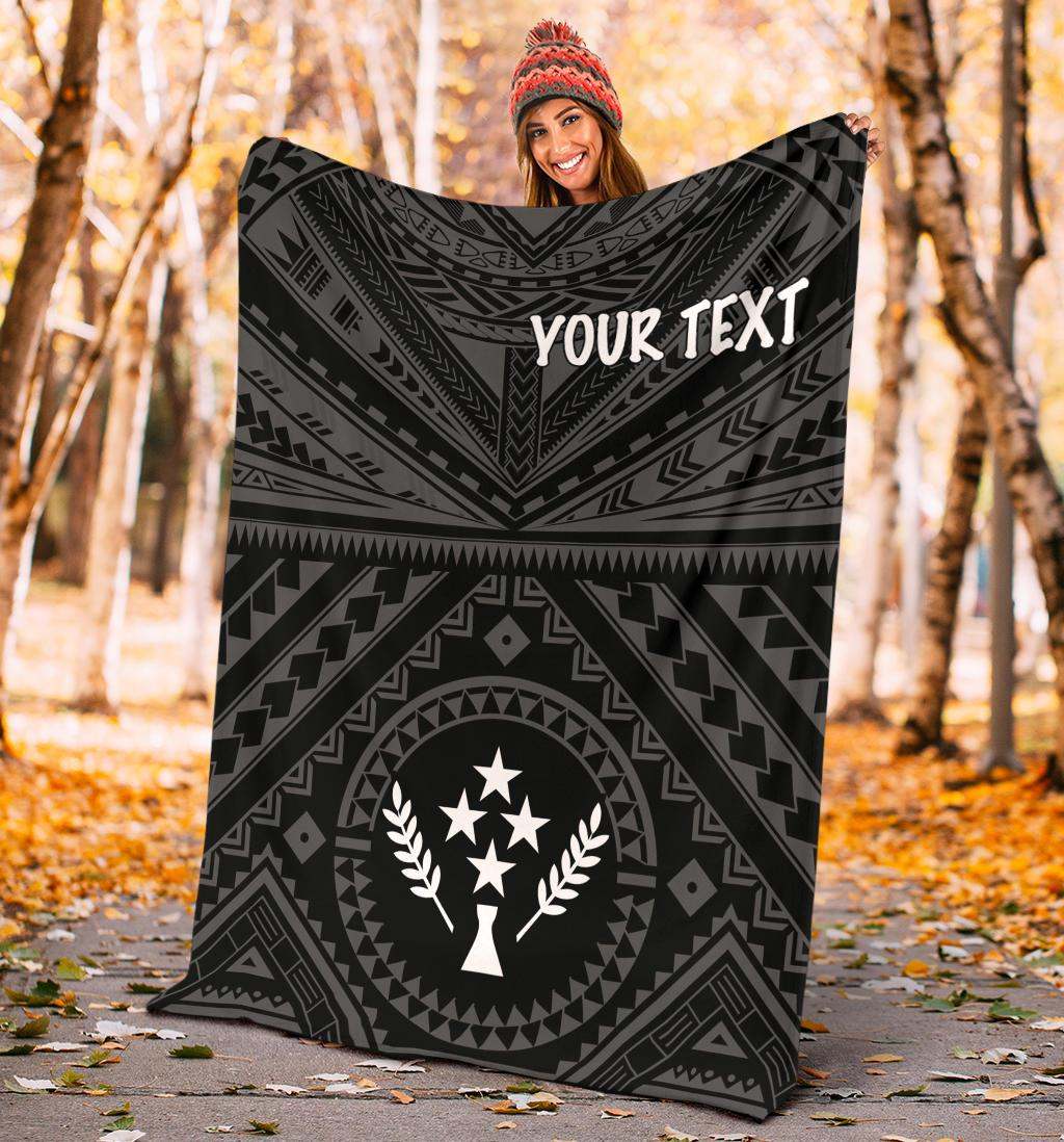 Kosrae Personalised Premium Blanket - Kosrae Flag In Polynesian Tattoo Style (Black)