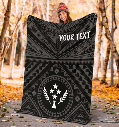 Kosrae Personalised Premium Blanket - Kosrae Flag In Polynesian Tattoo Style (Black)