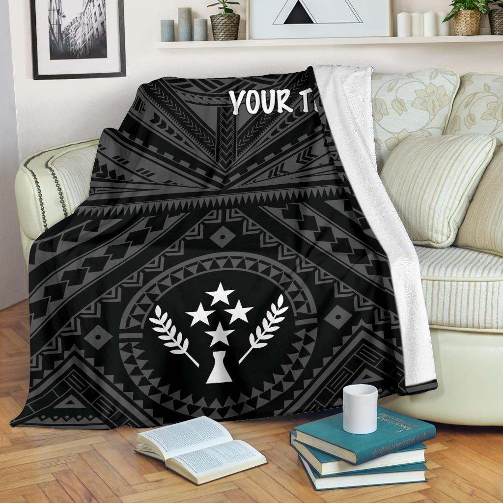 Kosrae Personalised Premium Blanket - Kosrae Flag In Polynesian Tattoo Style (Black)