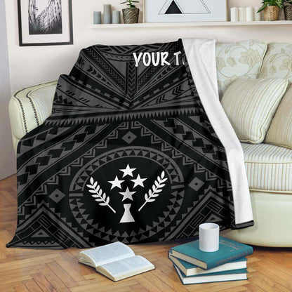 Kosrae Personalised Premium Blanket - Kosrae Flag In Polynesian Tattoo Style (Black)