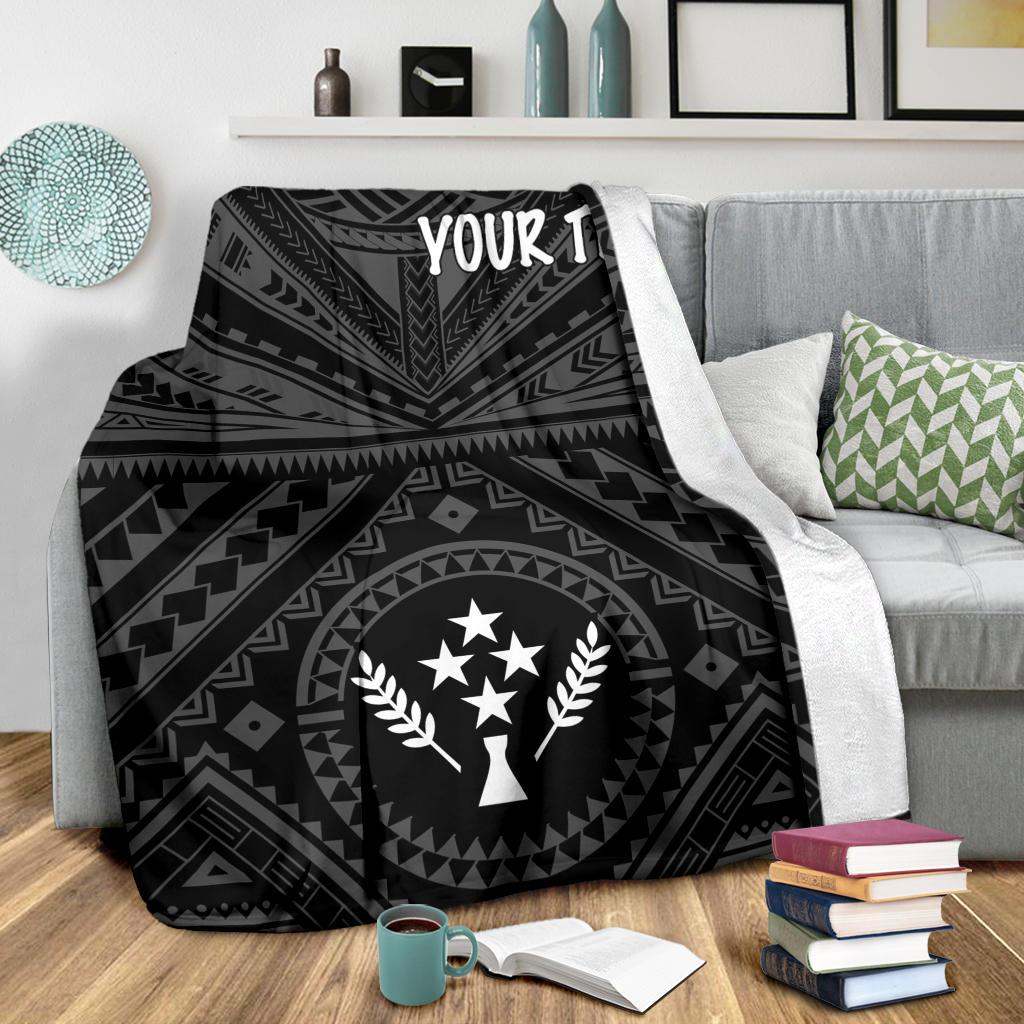 Kosrae Personalised Premium Blanket - Kosrae Flag In Polynesian Tattoo Style (Black)
