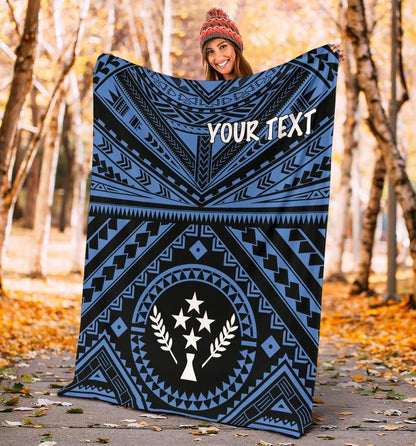 Kosrae Personalised Premium Blanket - Kosrae Flag In Polynesian Tattoo Style (Blue)