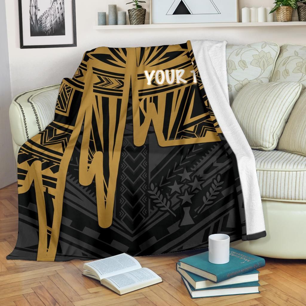 Kosrae Personalised Premium Blanket - Kosrae Seal In Heartbeat Patterns Style (Gold)