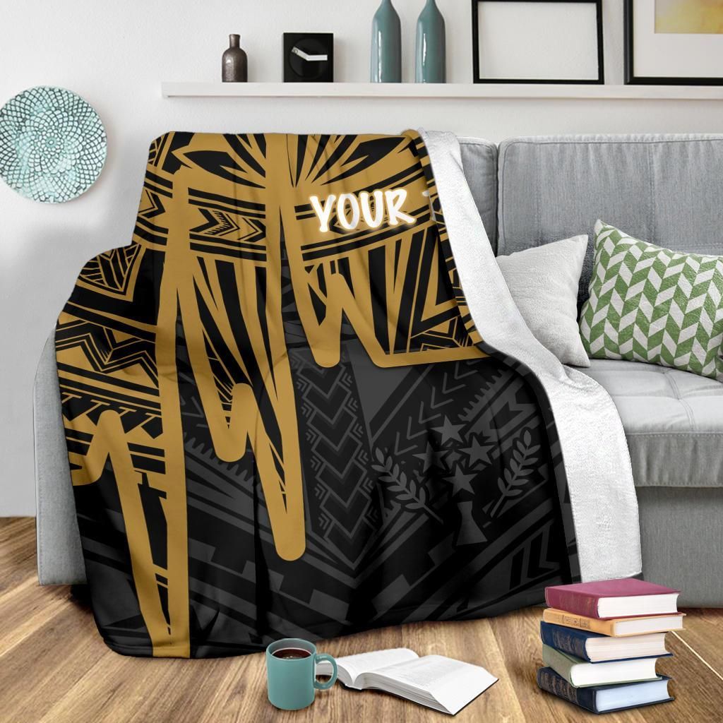 Kosrae Personalised Premium Blanket - Kosrae Seal In Heartbeat Patterns Style (Gold)