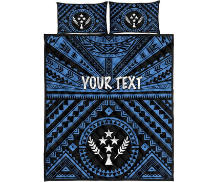 Kosrae Personalised Quilt Bed Set - Kosrae Flag In Polynesian Tattoo Style (Blue)