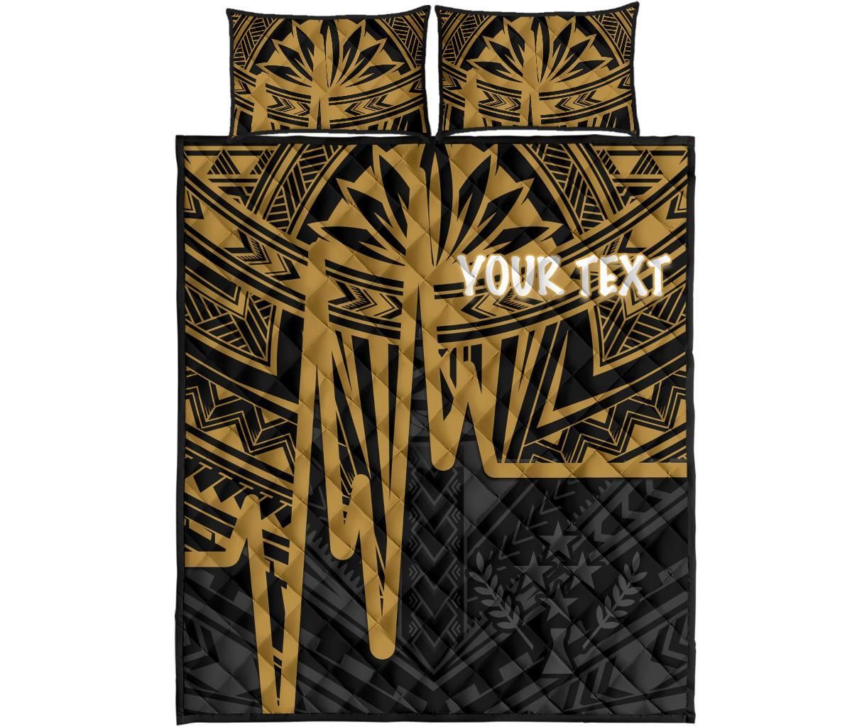 Kosrae Personalised Quilt Bed Set - Kosrae Seal In Heartbeat Patterns Style (Gold)