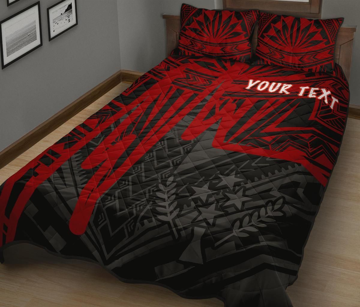 Kosrae Personalised Quilt Bed Set - Kosrae Seal In Heartbeat Patterns Style (Red)