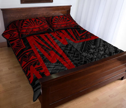 Kosrae Personalised Quilt Bed Set - Kosrae Seal In Heartbeat Patterns Style (Red)