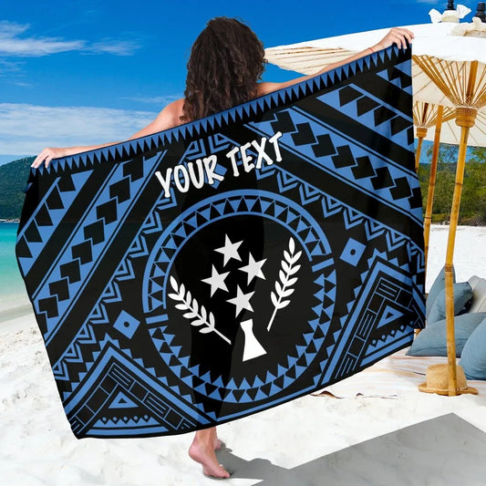 Kosrae Personalised Sarong - Kosrae Flag In Polynesian Tattoo Style (Blue)