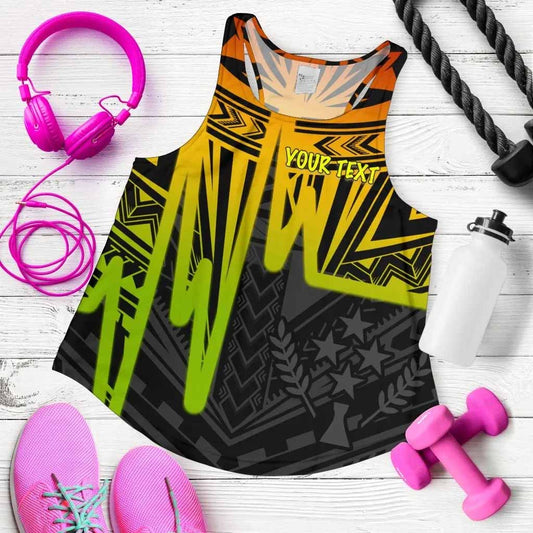 Kosrae Personalised Women Racerback Tank - Kosrae Seal In Heartbeat Patterns Style (Reggea)