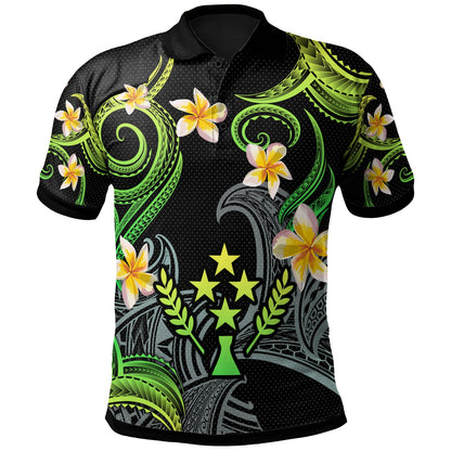 Kosrae Polo Shirt - Custom Personalised Polynesian Waves with Plumeria Flowers (Green)