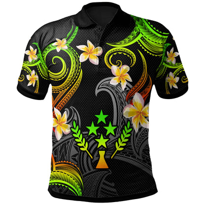 Kosrae Polo Shirt - Custom Personalised Polynesian Waves with Plumeria Flowers (Reggae)