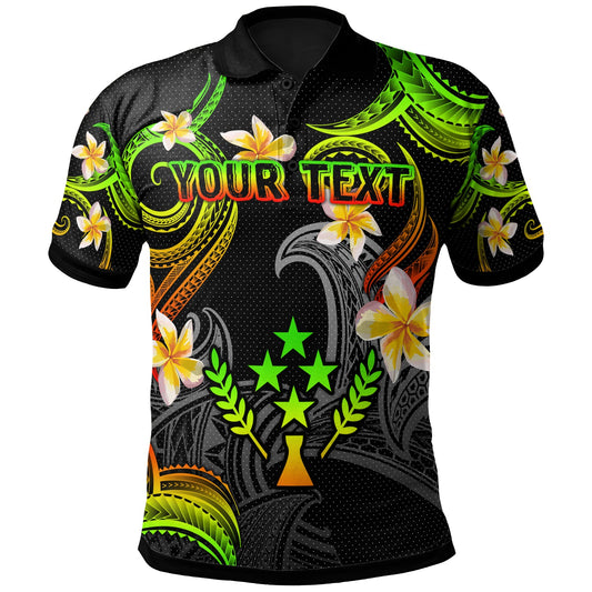 Kosrae Polo Shirt - Custom Personalised Polynesian Waves with Plumeria Flowers (Reggae)