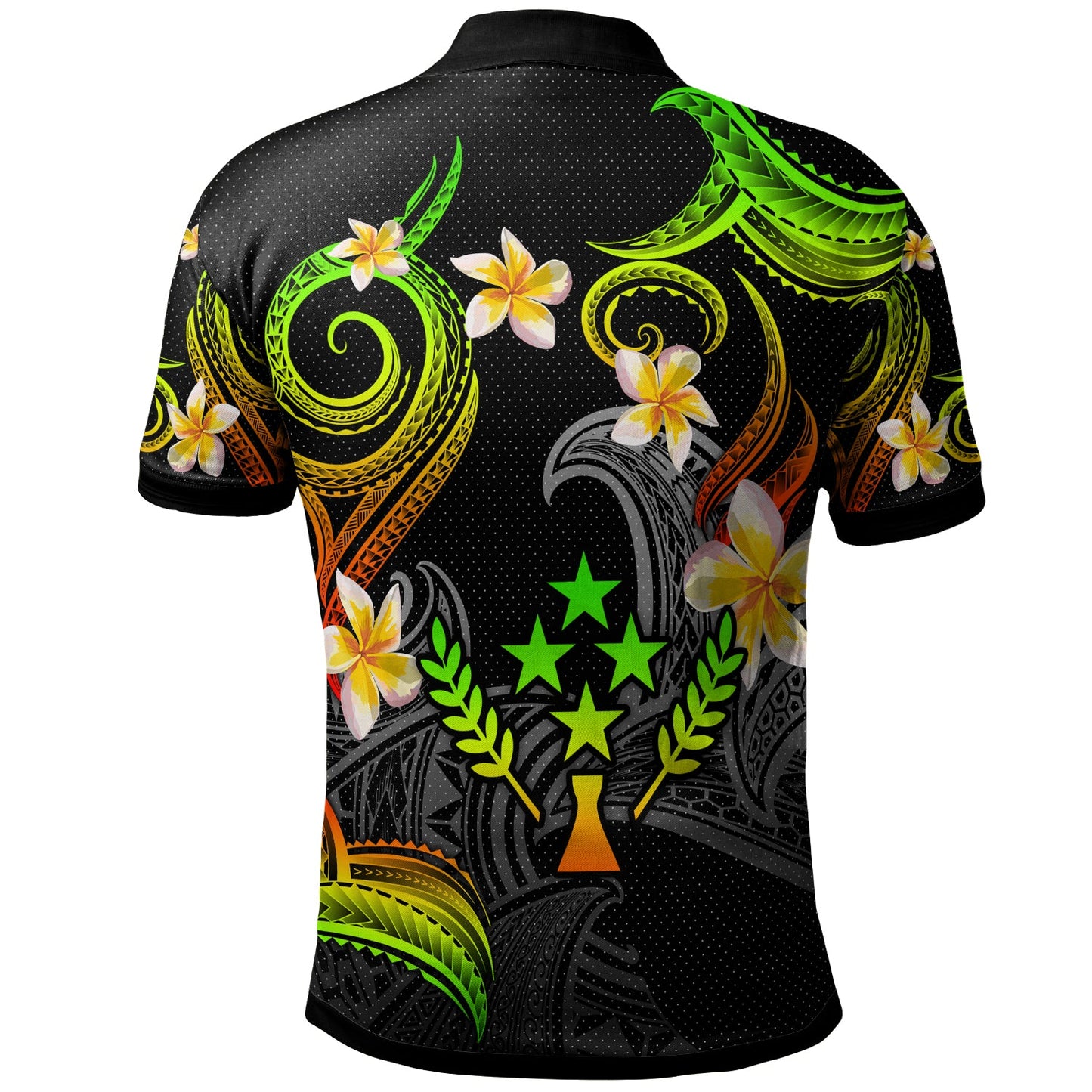 Kosrae Polo Shirt - Custom Personalised Polynesian Waves with Plumeria Flowers (Reggae)
