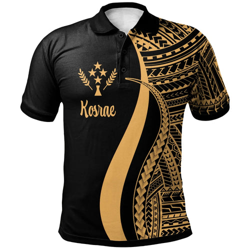 Kosrae Polo Shirt Gold - Polynesian Tentacle Tribal Pattern