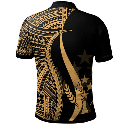 Kosrae Polo Shirt Gold - Polynesian Tentacle Tribal Pattern