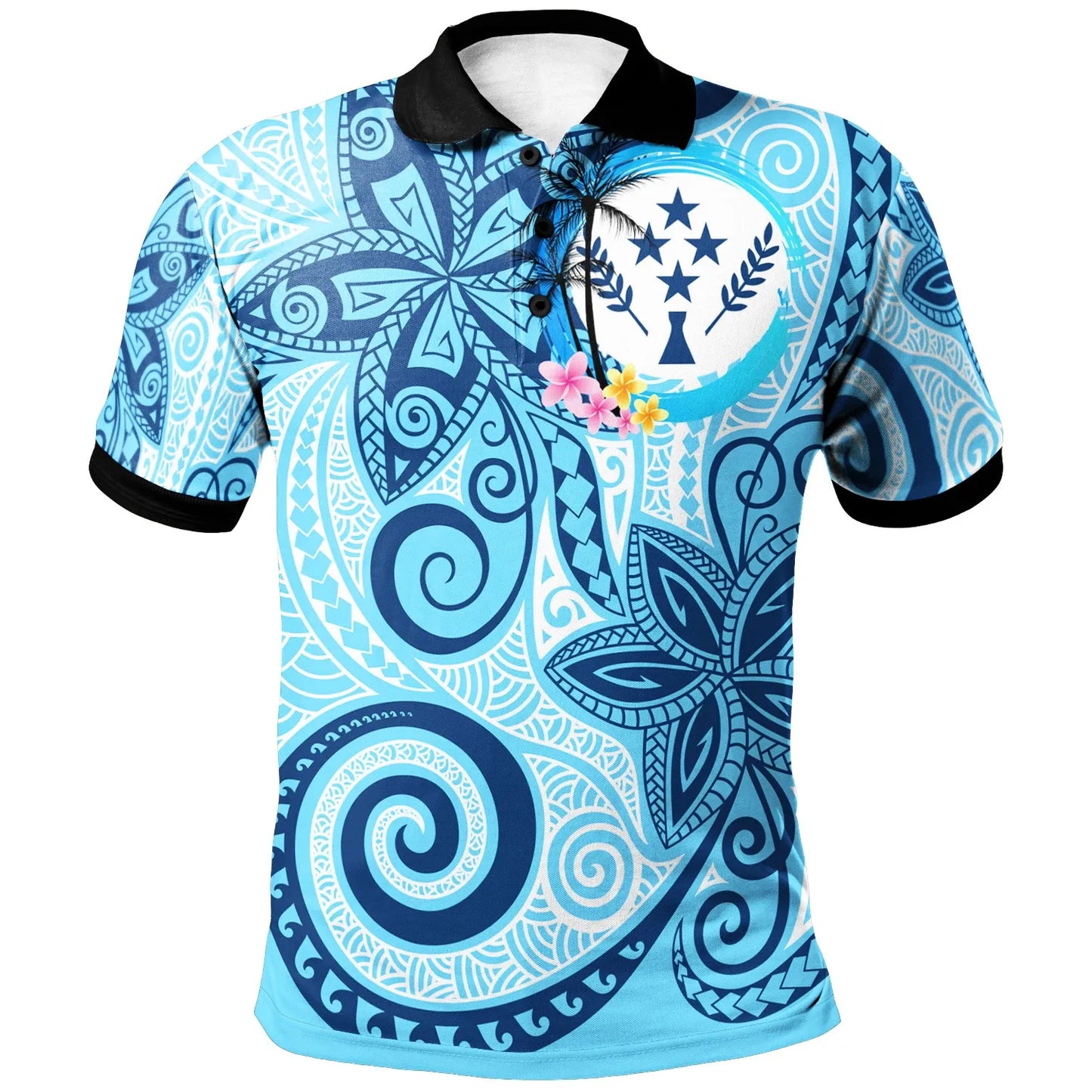 Kosrae Polo Shirt - Tribal Plumeria Pattern