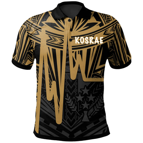 Kosrae Polo Shirts - Kosrae Seal In Heartbeat Patterns Style (Gold)