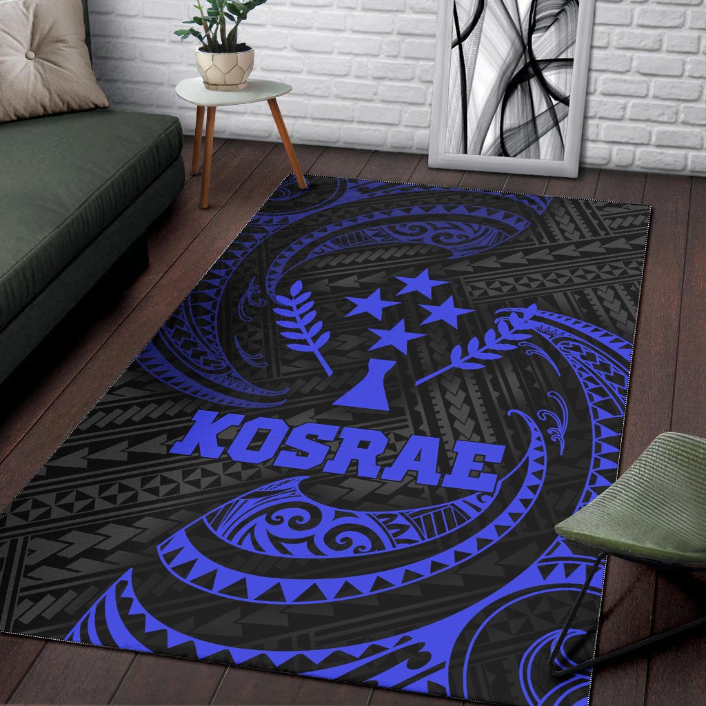 Kosrae Polynesian Area Rug - Blue Tribal Wave