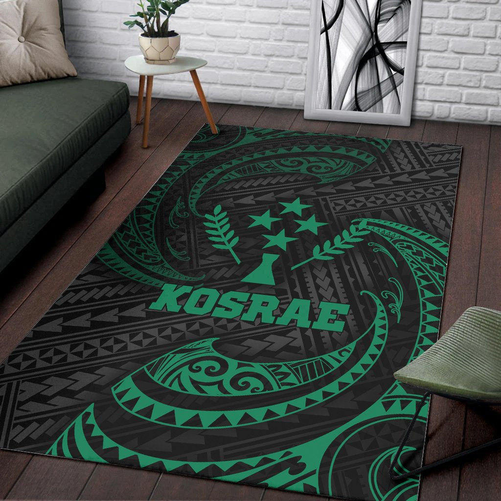 Kosrae Polynesian Area Rug - Green Tribal Wave