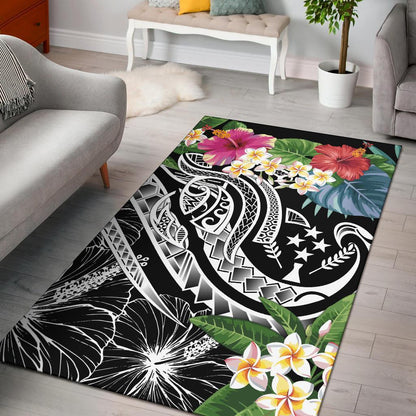 Kosrae Polynesian Area Rug - Summer Plumeria (Black)
