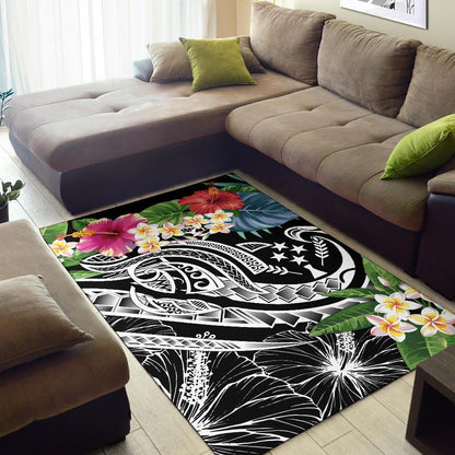Kosrae Polynesian Area Rug - Summer Plumeria (Black)