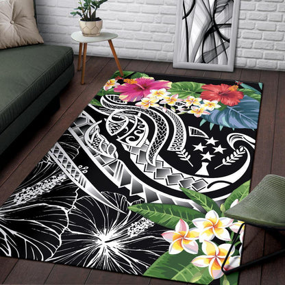 Kosrae Polynesian Area Rug - Summer Plumeria (Black)