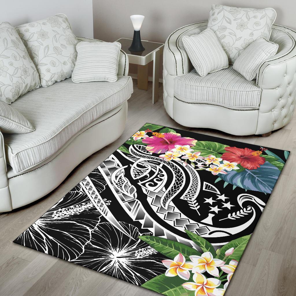 Kosrae Polynesian Area Rug - Summer Plumeria (Black)